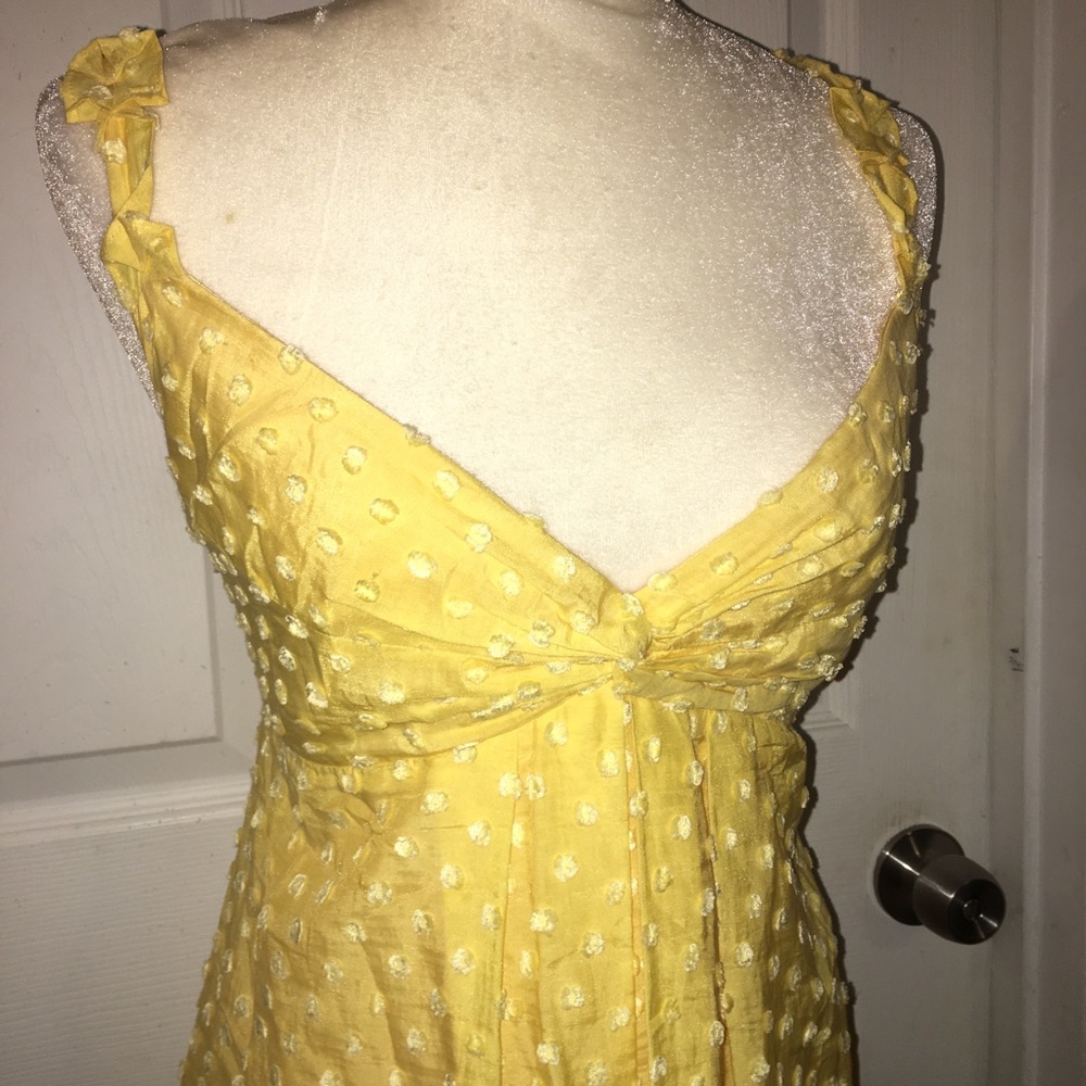 Nine West Yellow Polka Dot Dress Skater Flare Silk - Picture 2 of 5
